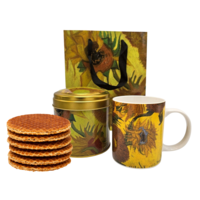 Typisch Hollands Geschenkset Van Gogh Becher und Dose Stroopwafels – Sonnenblumen