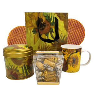 Typisch Hollands Geschenkset mit Van-Gogh-Becher, Dose Stroopwafels und Schokoladenschachtel