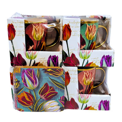 Typisch Hollands Gift set 4 Large mugs - Pretty tulips with Free coasters