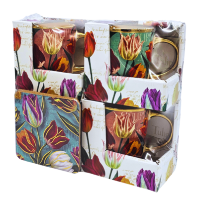 Typisch Hollands Gift set 4 Large mugs - Pretty tulips with Free coasters