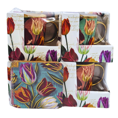 Matix Geschenkset mit 4 großen Tassen – Hübsche Tulpen mit kostenlosen Untersetzern