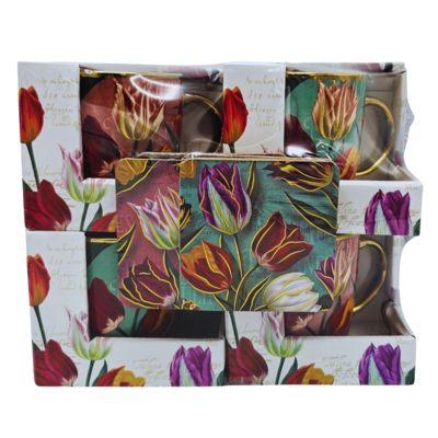 Typisch Hollands Geschenkset 4 kleine Tassen – Hübsche Tulpen mit kostenlosen Untersetzern