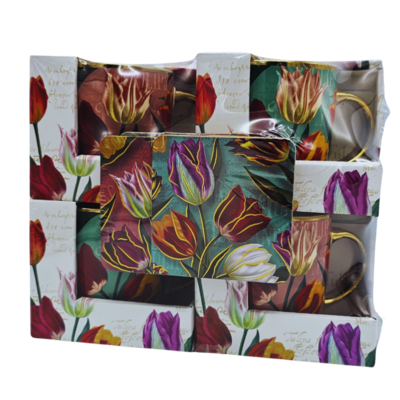 Matix Geschenkset mit 4 kleinen Tassen – Hübsche Tulpen mit kostenlosen Untersetzern