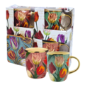 Typisch Hollands Geschenkset – 4 große Tassen – hübsche Tulpen mit kostenlosen Untersetzern.