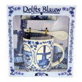 Typisch Hollands Becher mit Löffel und Untertasse Holland Delfter Blau