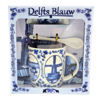 Typisch Hollands Becher mit Löffel und Untertasse Holland Delfter Blau
