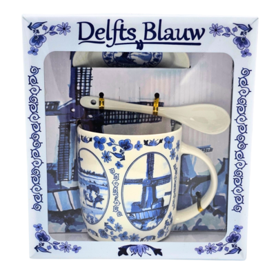 TTD Gifts Becher mit Löffel und Untertasse Holland Delfter Blau