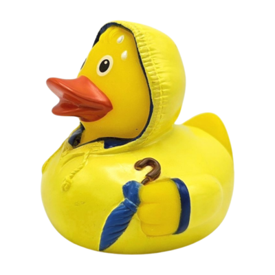 Typisch Hollands Rubber duck - in raincoat with umbrella