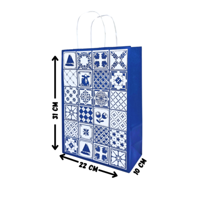 Typisch Hollands Geschenktüte aus Papier Delfter Blau - Groß