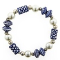 Heinen Delfts blauw Bracelet - Delft blue - Long, oval flat and white pearls