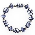 Heinen Delfts blauw Armband - Delfts blauw - Platte bolle en Rond  kralen en zilveren pillen