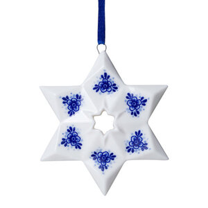 Heinen Delfts blauw Weihnachtsschmuck - Delfter Blau - Stern mit Blumen