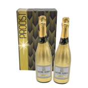 Typisch Hollands Nieuwjaars-Relatiegeschenk - Cava in gouden fles - set van twee in luxe geschenkdoos