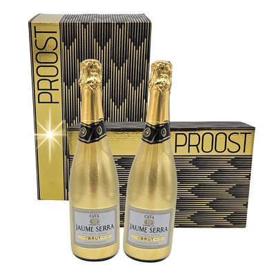 Typisch Hollands Firmengeschenk zum neuen Jahr – Cava in einer Goldflasche – 2er-Set in einer luxuriösen Geschenkbox