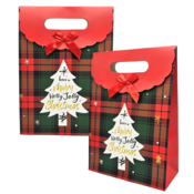 Typisch Hollands Geschenktüte aus Karton - Weihnachten - Rot mit Weihnachtsbaum