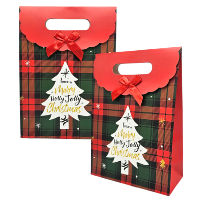 Typisch Hollands Geschenktüte aus Karton - Weihnachten - Rot mit Weihnachtsbaum