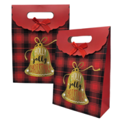 Typisch Hollands Geschenktüte aus Pappe – Weihnachten – Rot mit goldener Weihnachtsglocke