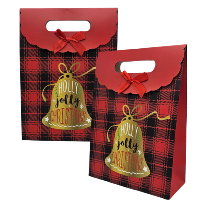 Typisch Hollands Geschenktüte aus Pappe – Weihnachten – Rot mit goldener Weihnachtsglocke