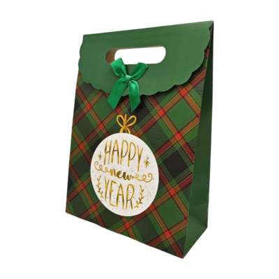 Typisch Hollands Cardboard gift bag - Christmas - Green with white Christmas ball