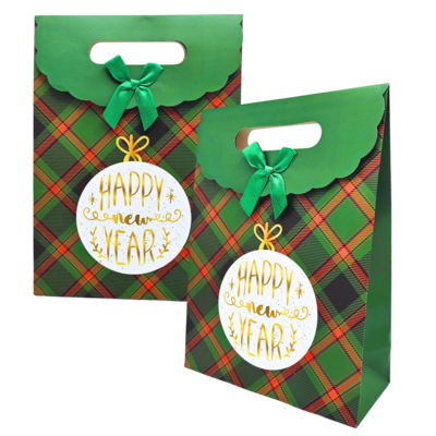 Typisch Hollands Geschenktüte aus Karton - Weihnachten - Grün mit weißer Weihnachtskugel