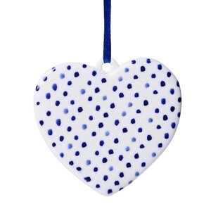 Heinen Delfts blauw Christmas ornament - Delft blue - Heart dots
