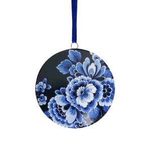 Heinen Delfts blauw Christmas ornament - round pendant - Delft blue flower