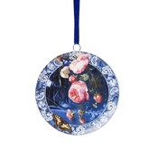 Heinen Delfts blauw Kerstornament - hanger rond  Delfts blauw -boeket en vlinder