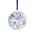 Heinen Delfts blauw Christmas ornament - round pendant - blossom and forest birds
