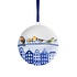 Heinen Delfts blauw Christmas ornament - round pendant - City birds at gabled houses