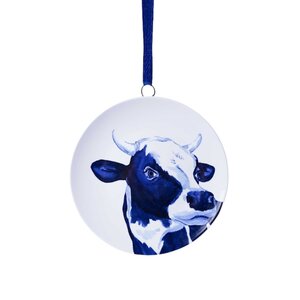 Heinen Delfts blauw Christmas ornament - round pendant - Delft Blue Cow