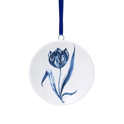 Heinen Delfts blauw Kerstornament - hanger rond -  Delfts blauwe tulp