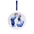 Heinen Delfts blauw Christmas ornament - pendant round - Kissing couple with Santa hat