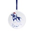 Heinen Delfts blauw Christmas ornament - pendant round - Cow with Santa hat