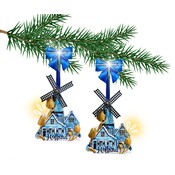 Typisch Hollands Windmill Christmas Ornaments - Blue-Gold - set of 2 pieces