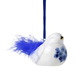 Heinen Delfts blauw Kerstornament - Delfts blauw - Vogeltje met veertjes