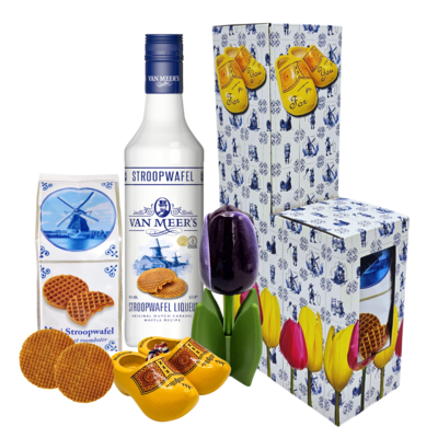 typisch-hollands-geschenkpakket Gift box 2 tiers - Sweet Dutch treats - Clogs and Tulip