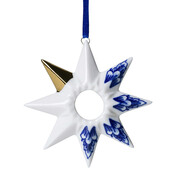 Heinen Delfts blauw Christmas ornament - Delft blue - Star with flower and gold decoration