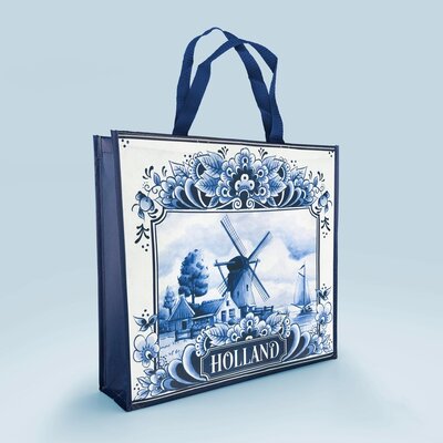 Typisch Hollands Delfter Blau Shopper Holländische Mühlenlandschaft