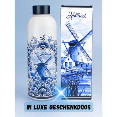Typisch Hollands Waterfles (isoleerfles) Delfts blauw - Molen - Holland