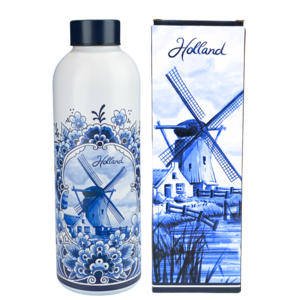 Typisch Hollands Waterfles (isoleerfles) Delfts blauw - Molen - Holland