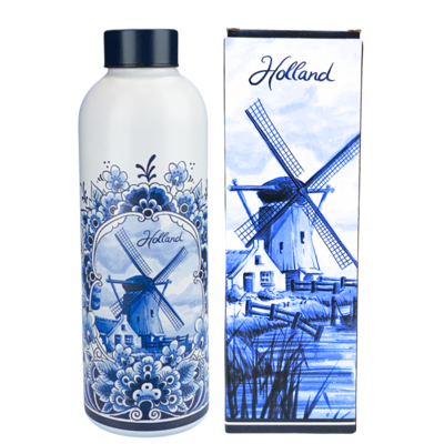 Typisch Hollands Wasserflasche (Isolierflasche) Delfter Blau - Mühle - Holland