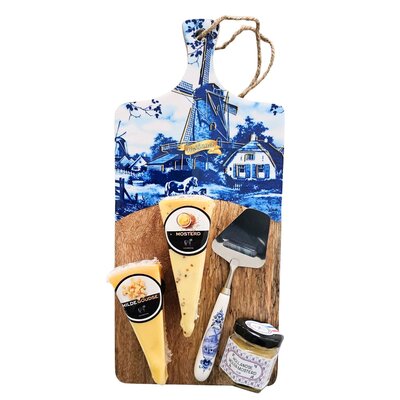 Typisch Hollands Käsegeschenk - Käsebrett aus Holz - Delfter Blau - Groß