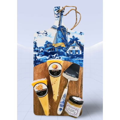 Typisch Hollands Käsegeschenk - Käsebrett aus Holz - Delfter Blau - Groß
