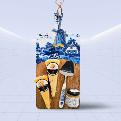 Typisch Hollands Käsegeschenk - Käsebrett aus Holz - Delfter Blau - Groß