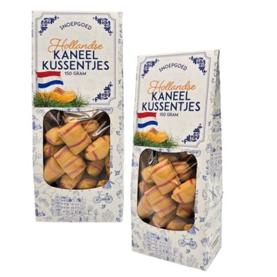 Typisch Hollands Oud Hollands Snoep - Kaneelkussentjes  - Delfts blauw doosje