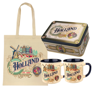 Typisch Hollands Holland-Geschenkset – Spekulatius in Dose, Becher und Beutel in luxuriöser Geschenkbox