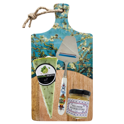 Typisch Hollands Kaasgeschenk - Houten kaasplank - Amandelbloesem - Vincent van Gogh
