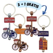 Typisch Hollands 4er-Set Schlüsselanhänger - Amsterdam (3+1 GRATIS)