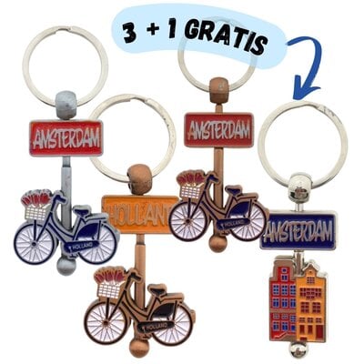 Typisch Hollands Set van 4 Sleutelhanger - Amsterdam (3+1 GRATIS)