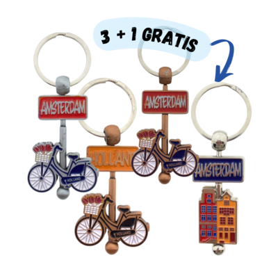 Typisch Hollands Set van 4 Sleutelhanger - Amsterdam (3+1 GRATIS)